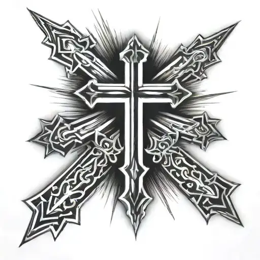 Three Traditional Crosses On Neck With Rays Of Sunshine As The Background