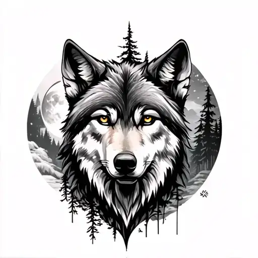 Wolf And Moon Forest