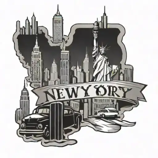 New York City Signs With Tourist Attractions Behind