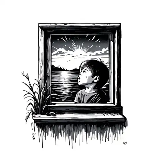 Kid Crying Looking Out The Window At A Sunset