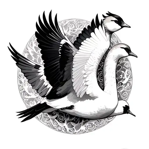 Swan And Robin Flying