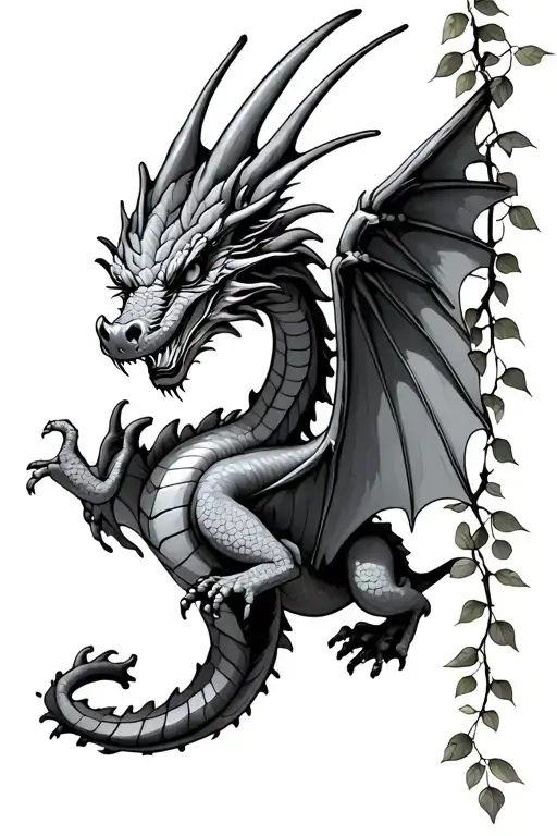 Dragon With Big Wings On Vine Leaf Hanging