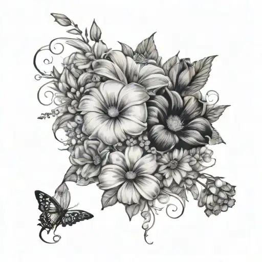 Bouquet With Morning Glory & Aster& Mary Golds And Cosmos