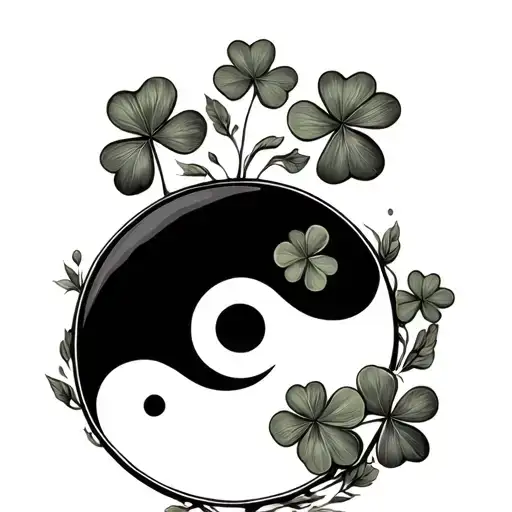 Yin Yang Symbol Covered In Roman Leaf Clover