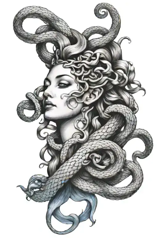 Medusa With Snakes And Blue Irises