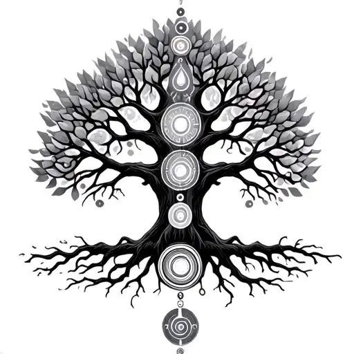 Tree Of Life With Chakras Intertwined With Elements
