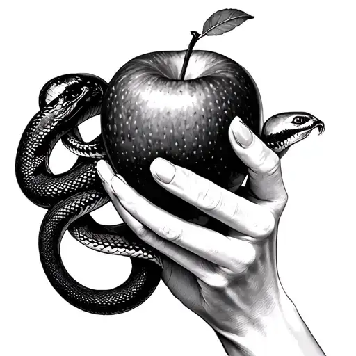 Femle Hand Holding An Apple With A Snake Coiled Around