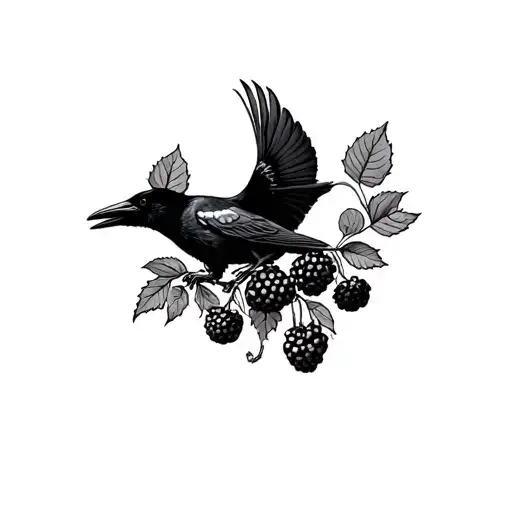 Crow Landing In Blackberries Intertwined