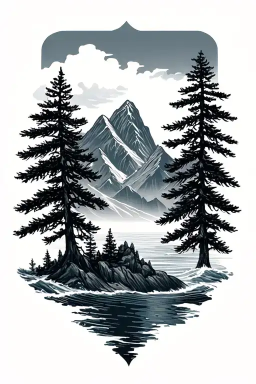 Mountains Sea Pine Trees