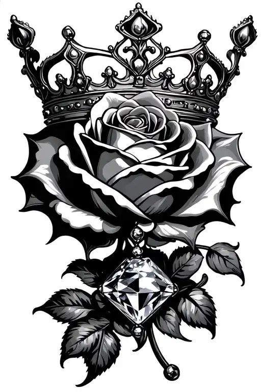 Crown On Top Of Rose With Diamond On Bottom For Neck