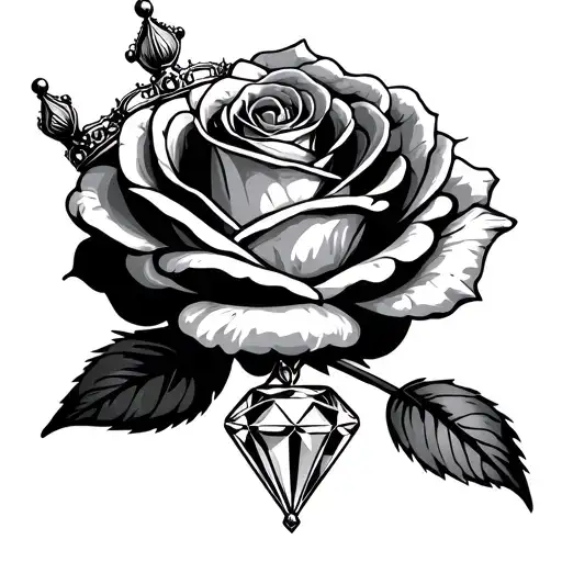 Crown On Top Of Rose With Diamond On Bottom For Neck