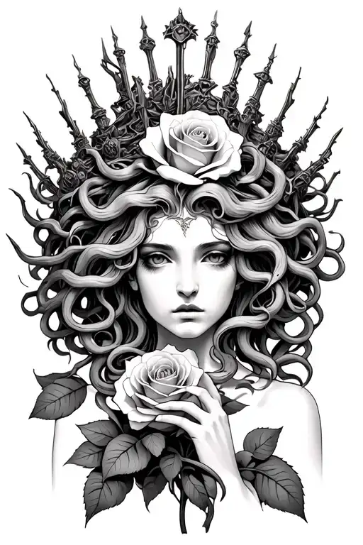 Medusa Holding Rose Covered In Thron