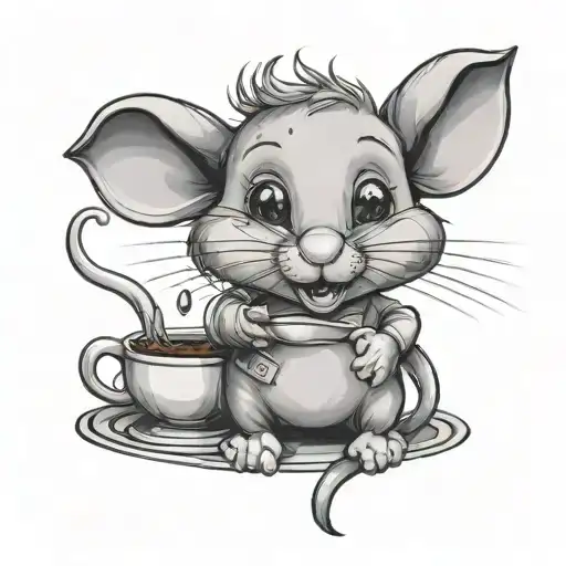 Little Cute Mouse Who Smile And Who Drink Coffe