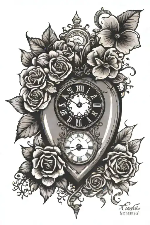 Heart Shape Clock Face With Lilac Flower