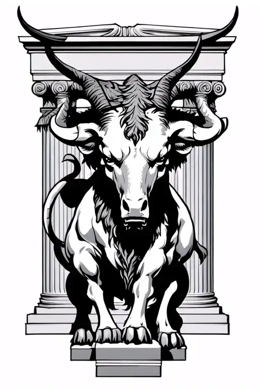 A Minotaur Supported By A Greek Column