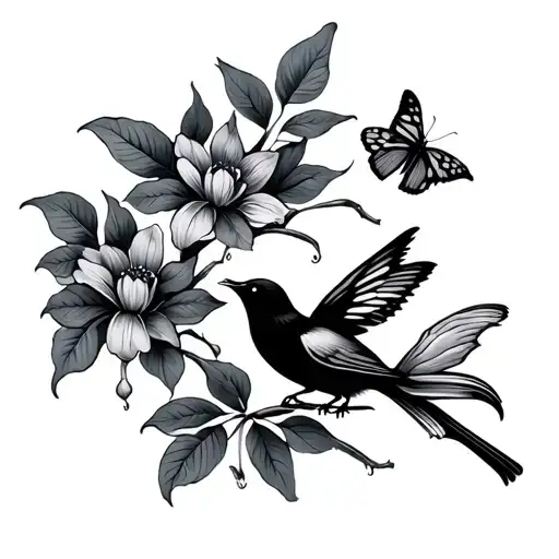 Bird Leaf Flower Butterfly Tree