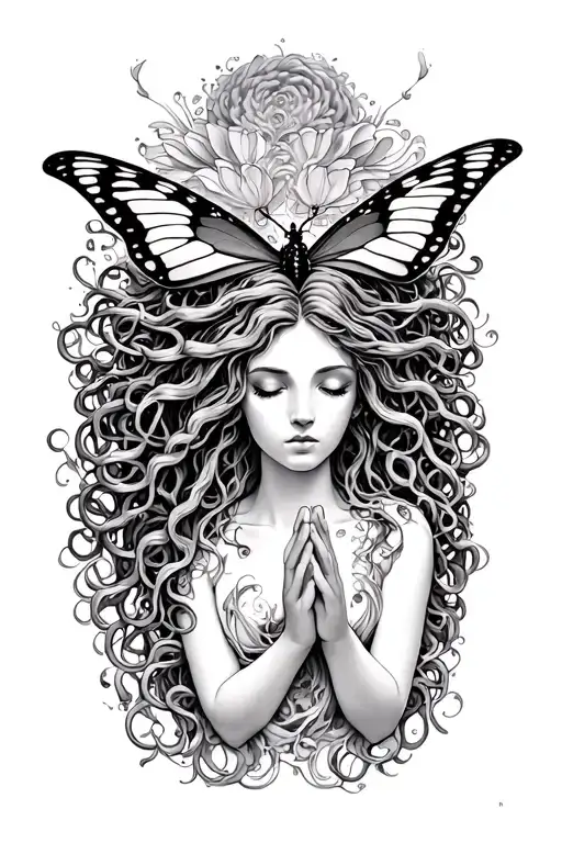 Medusa Worshipping And Praying To A Butterfly