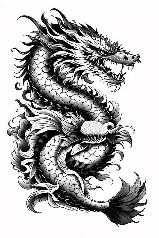 Right Arm Sleeve With A Japanese Dragon On The Shoulder Area As Well As A Samurai And Koi Fish