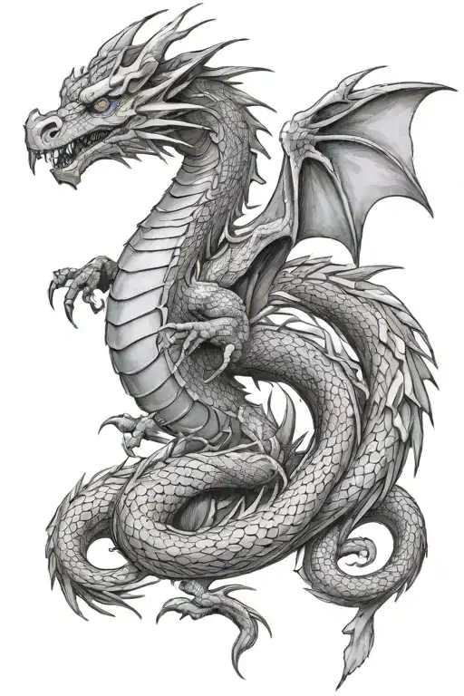 Black And Grey Tattoo Of A Dragon