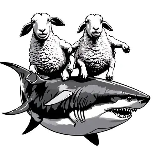 Sheep Riding Shark Swimming Together