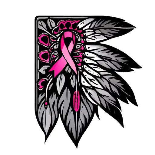 A Tribal Native American Rectangle Tattoo With Breast Cancer Symbol