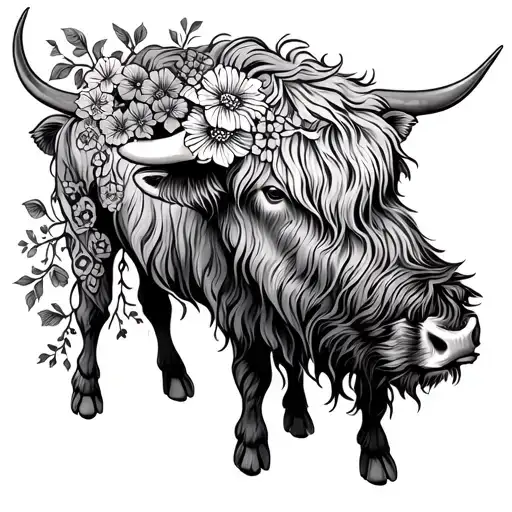 Highland Cow Leg Sleeves With Vines And Flowers