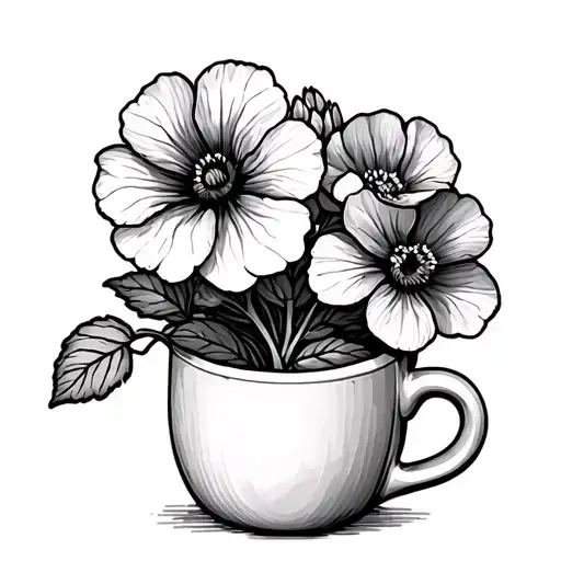 Geranium Flowers In A Coffee Mug