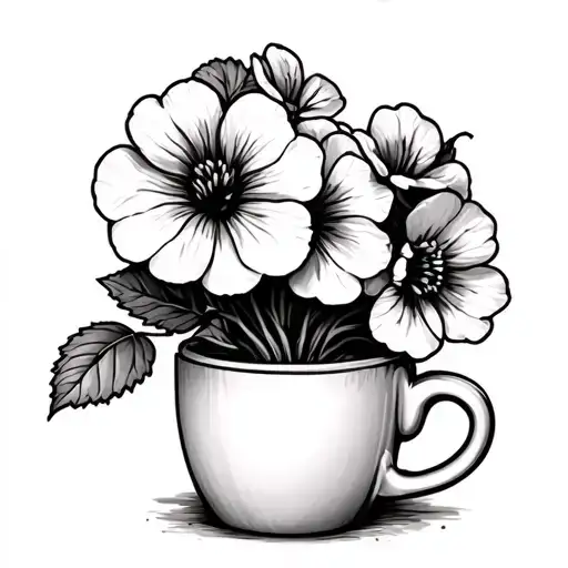 Geranium Flowers In A Coffee Mug