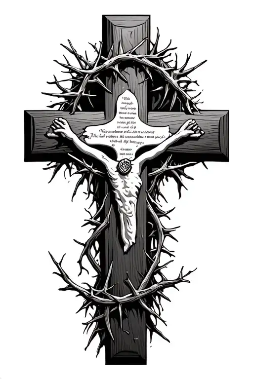 Cross With Crown Of Thorns And Scripture