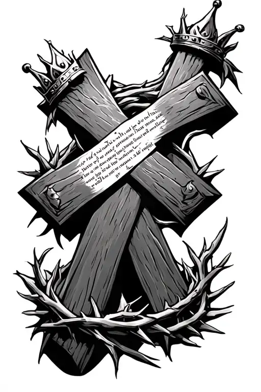 Cross With Crown Of Thorns And Scripture