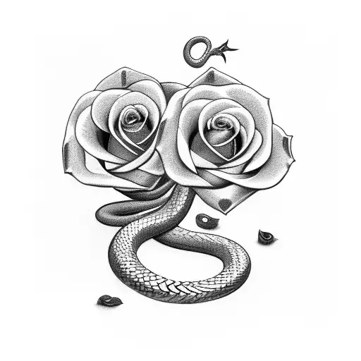 Snake And Dagger With 2 Roses In Background