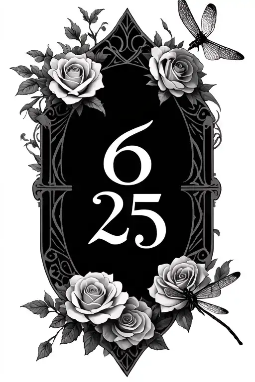 3-6-25 In Roman Numerals With Roses And Some Dragonflies