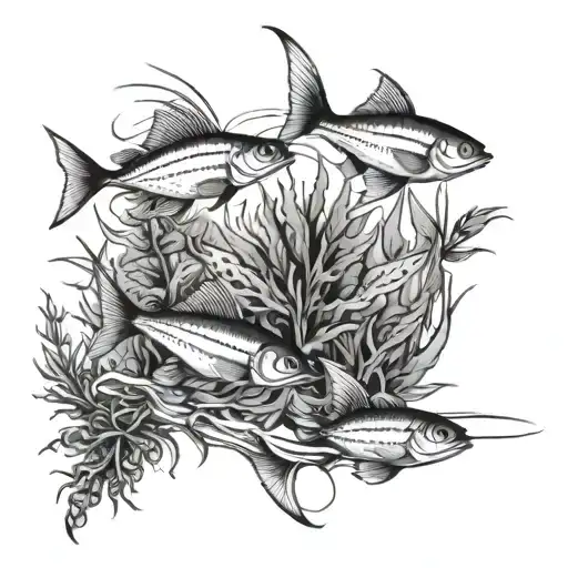 An Underwater Scene With A School Of Fish Swimming Around A Marijuana Plant