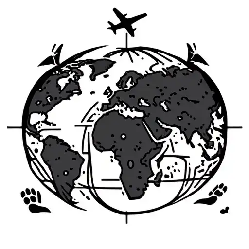 World Map With Infity Symbol With Camera Footstep Aeroplane Icons