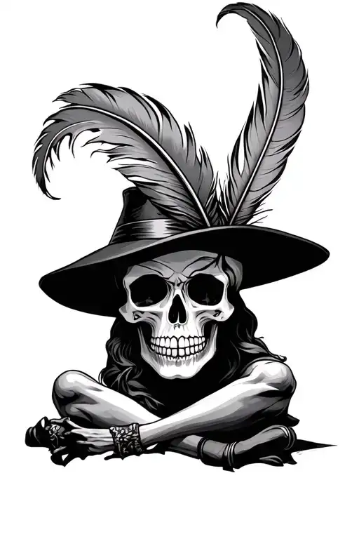 Skull With Feather Hat Sitting