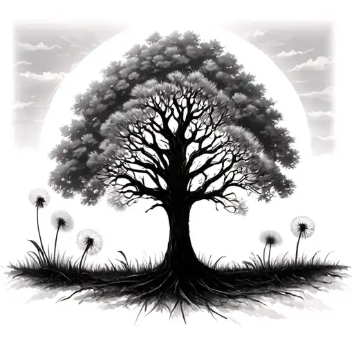 Tree And Dandelion Flower