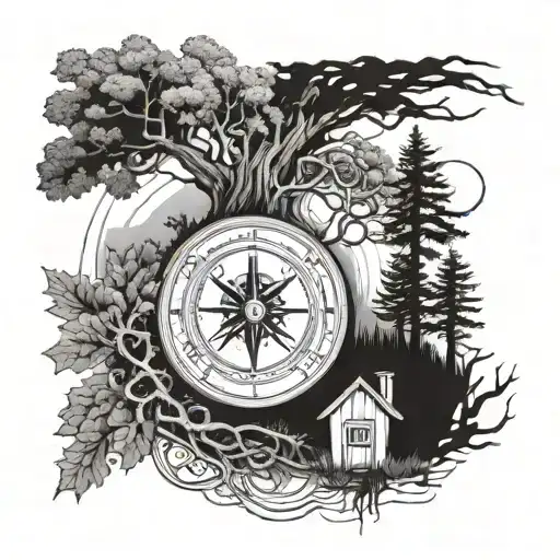 Oak Life Of Tree Left House Right Rune Compass Surrounded Sun