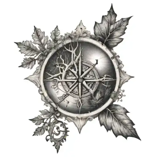 Oak Life Of Tree Left Medium House Right Medium Rune Compass Surrounded Sun