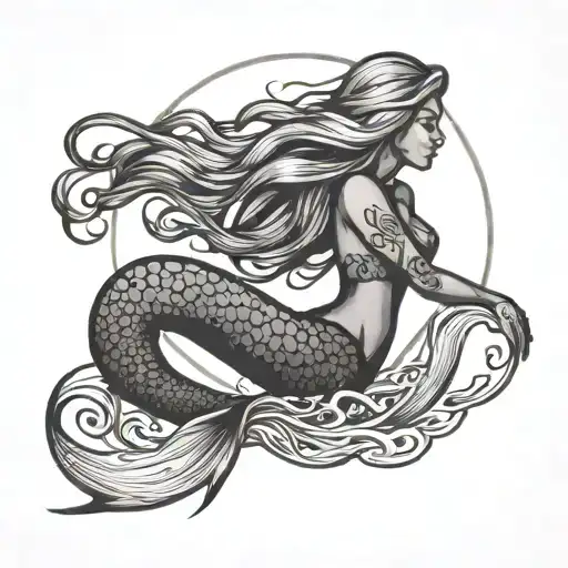 A Silhouette Of A Mermaid Basking In The Glow Of A Beautiful Sunset