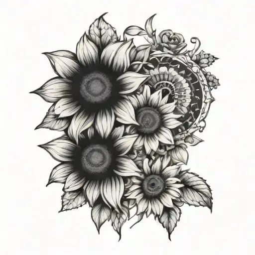 Sunflower Intertwined With Other Flowers Wrapped