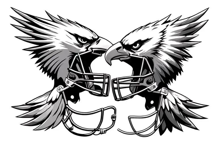 Two Eagles Football Helmets Facing Each Other