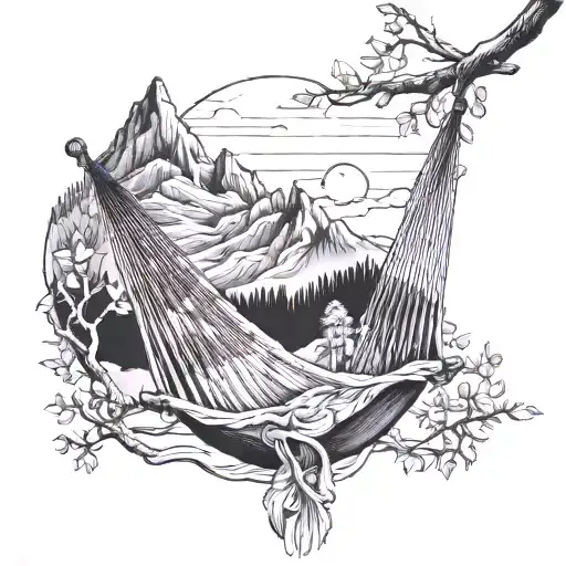 Hammock With Mountain Scene In Background