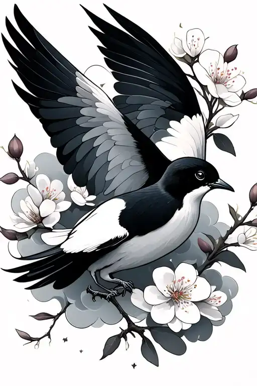 Cherry Blossoms Clouds Swallow Bird