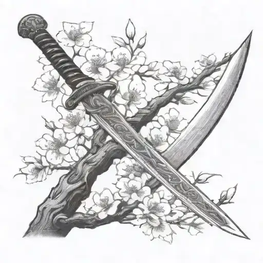 Cherry Blossom Tree And Sword