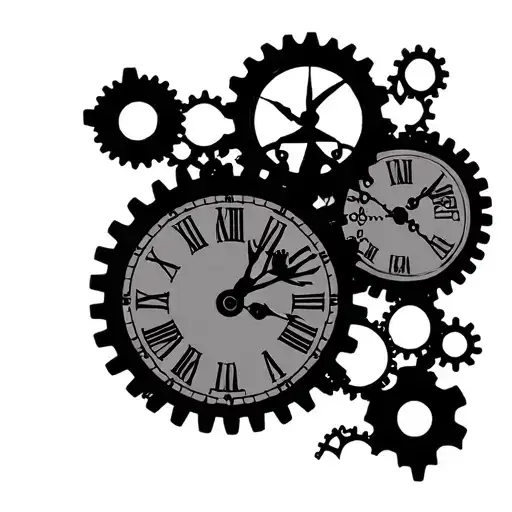 Motif Of Clock Faces And Gears To Connect 2 Tattoos In The Background
