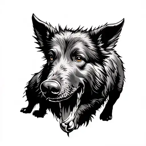 Hunting Dog Fighting A Big Boar