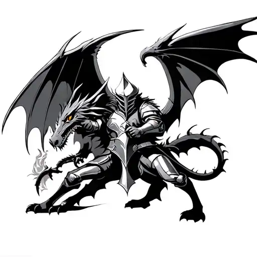 Winged Crusader Knight Fighting Dragon