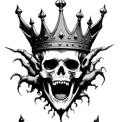 Skull With Crown On Head With Jaw Wide Open Demonic Things Comjng Out Of Mouth