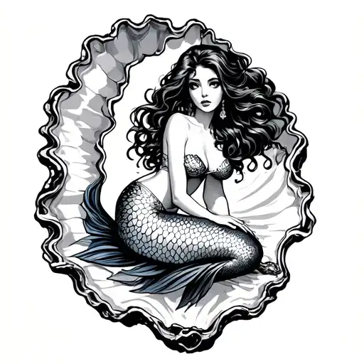 Pinup-style Mermaid Sitting In An Open Oyster Shell