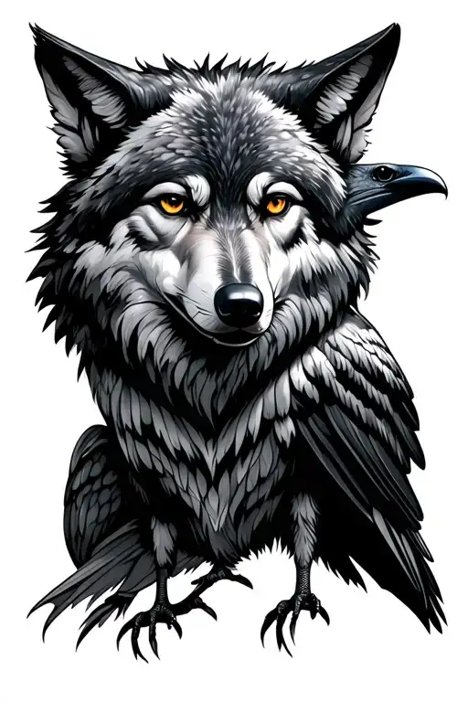 Wolf And Raven Perched